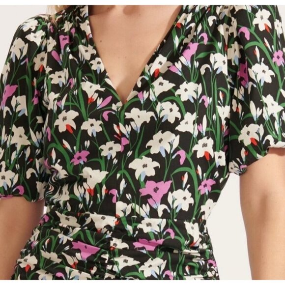 Veronica Beard Janis Ruched Floral Print Mini Dress Puff‎ Sleeves Size 8 - Picture 4 of 15